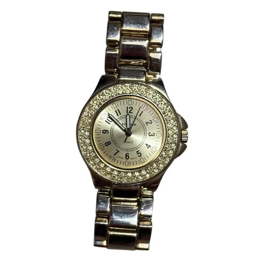 Y2k Scoop NYC Quartz Women's Bracelet Watch Gold Tone Crystal Accents